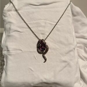 Vintage Silver and Purple Snake Pendant Necklace